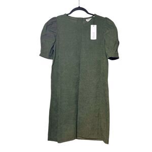 NWT Molly Bracken corduroy olive green short sleeve bubble sleeve dress small
